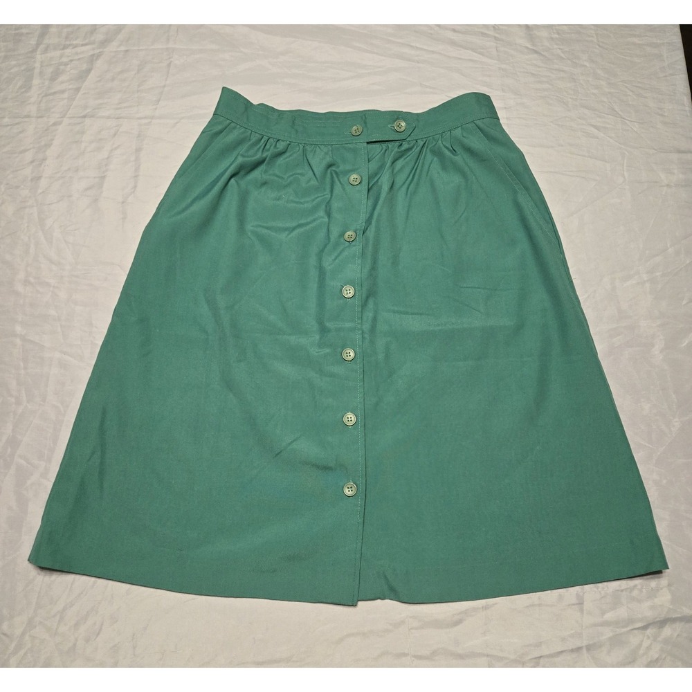 Vtg Lazarus True Green Button A-Line Skirt 18 Petite (30" Waist) Pockets Classic